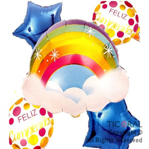 SET DE GLOBOS METALIZADO F/C ARCO IRIS ESTRELLA AZUL 5 UNIDADES 